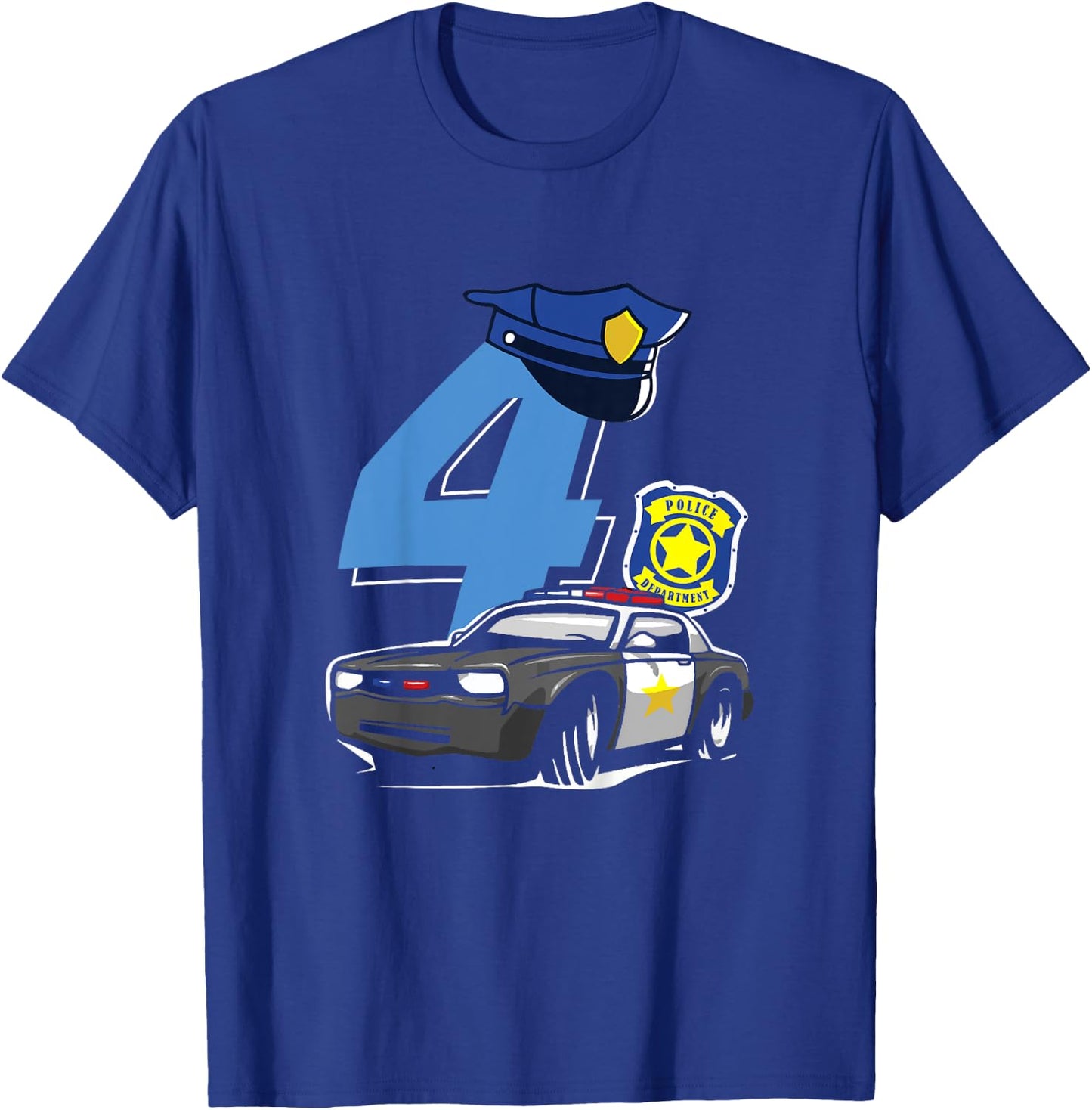 Kids 4th Birthday Police Car Policeman Costume T-Shirt - T-Shirt | Royal
