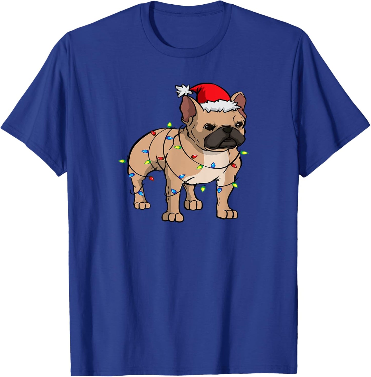 Frenchie Santa Hat & Christmas Lights Cute French Bulldog Men Women Kids T-Shirt - T-Shirt | Royal