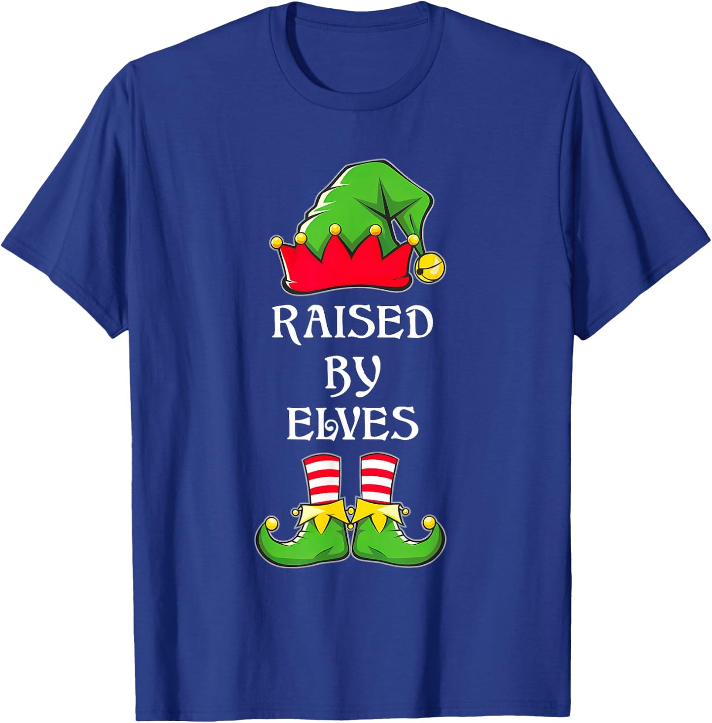 Funny Raised By Elves Christmas Elf Hat T-Shirt - T-Shirt | Royal
