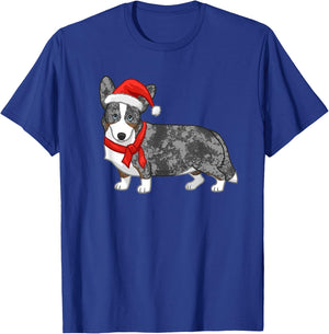 Cute Blue Merle Cardigan Corgi Christmas Santa Hat T-Shirt - T-Shirt | Royal