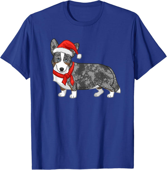 Cute Blue Merle Cardigan Corgi Christmas Santa Hat T-Shirt - T-Shirt | Royal