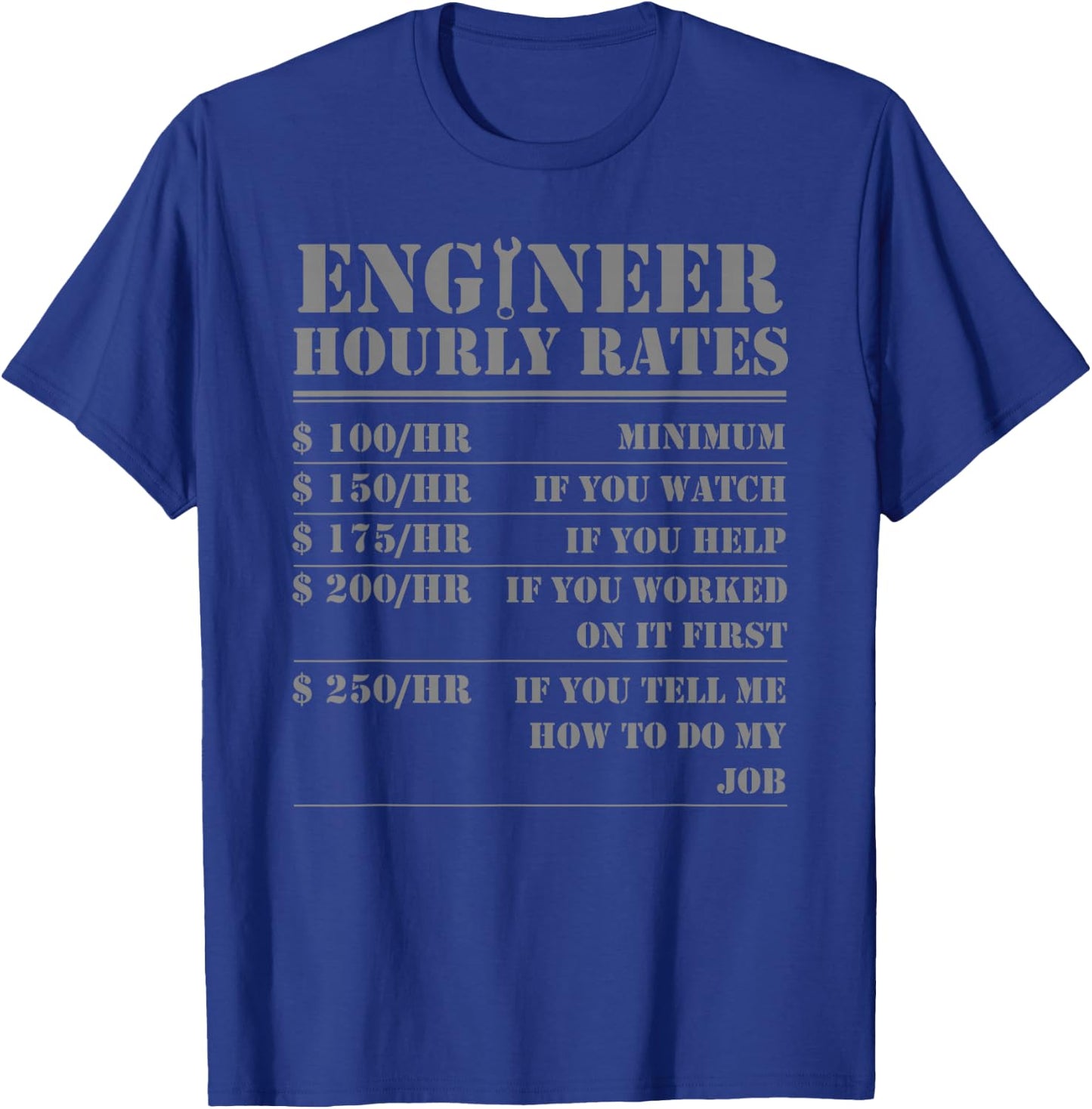 Engineer Hourly Rate Funny Engineering Mechanical Civil Gift Small T-Shirt - T-Shirt | Royal