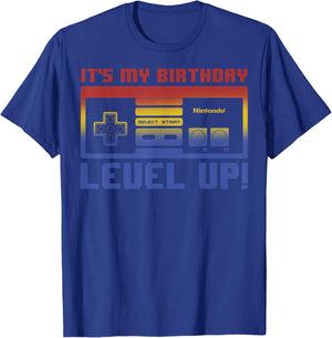 Nintendo It's My Birthday Level Up! SNES Controller T-Shirt - T-Shirt | Royal