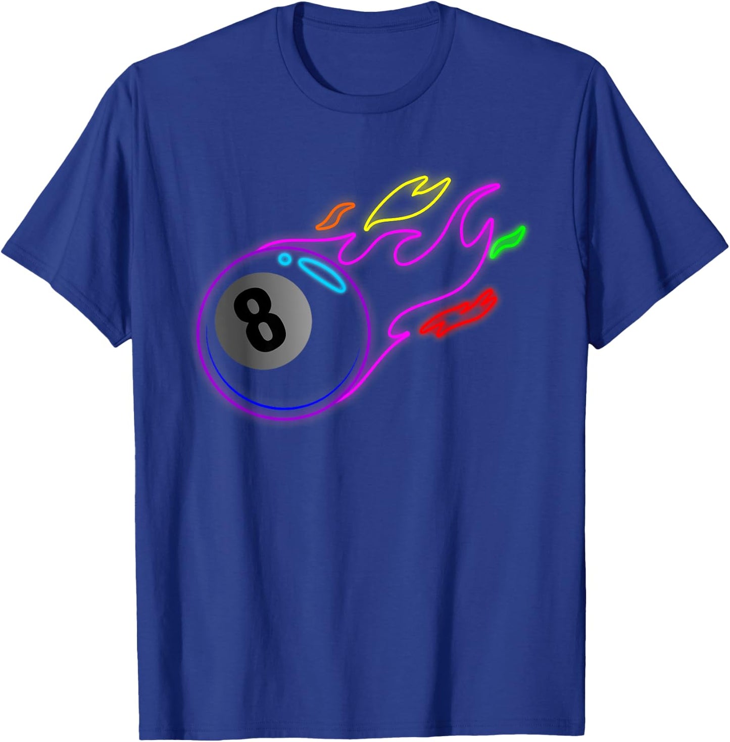 Colorful Neon Lights Eight Ball Billiards Pool MM T-Shirt - T-Shirt | Royal