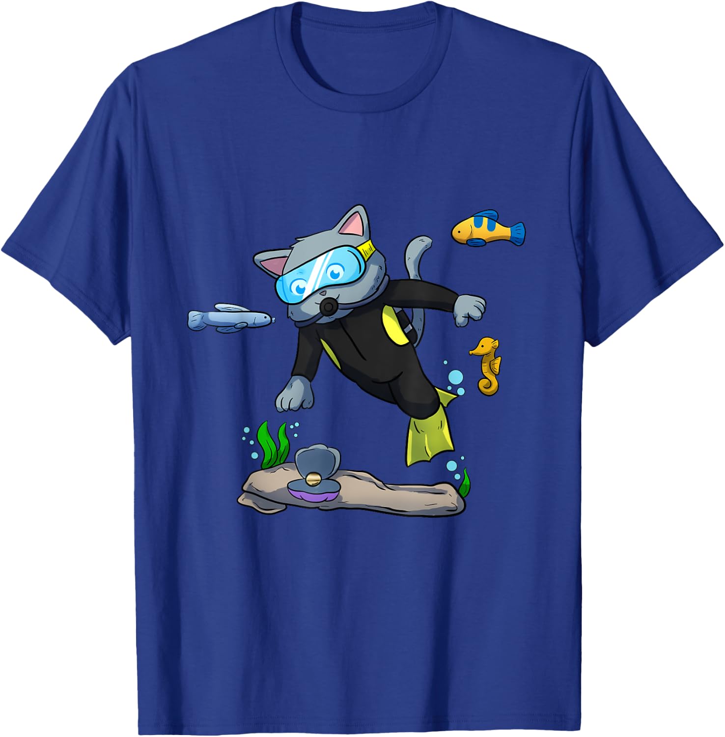 Scuba Diving Snorkeling Cat Sea Shell Mussel Dive T-Shirt - T-Shirt | Royal