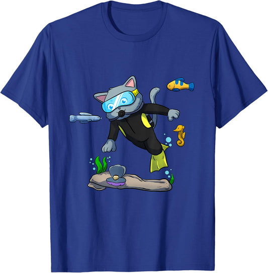 Scuba Diving Snorkeling Cat Sea Shell Mussel Dive T-Shirt - T-Shirt | Royal