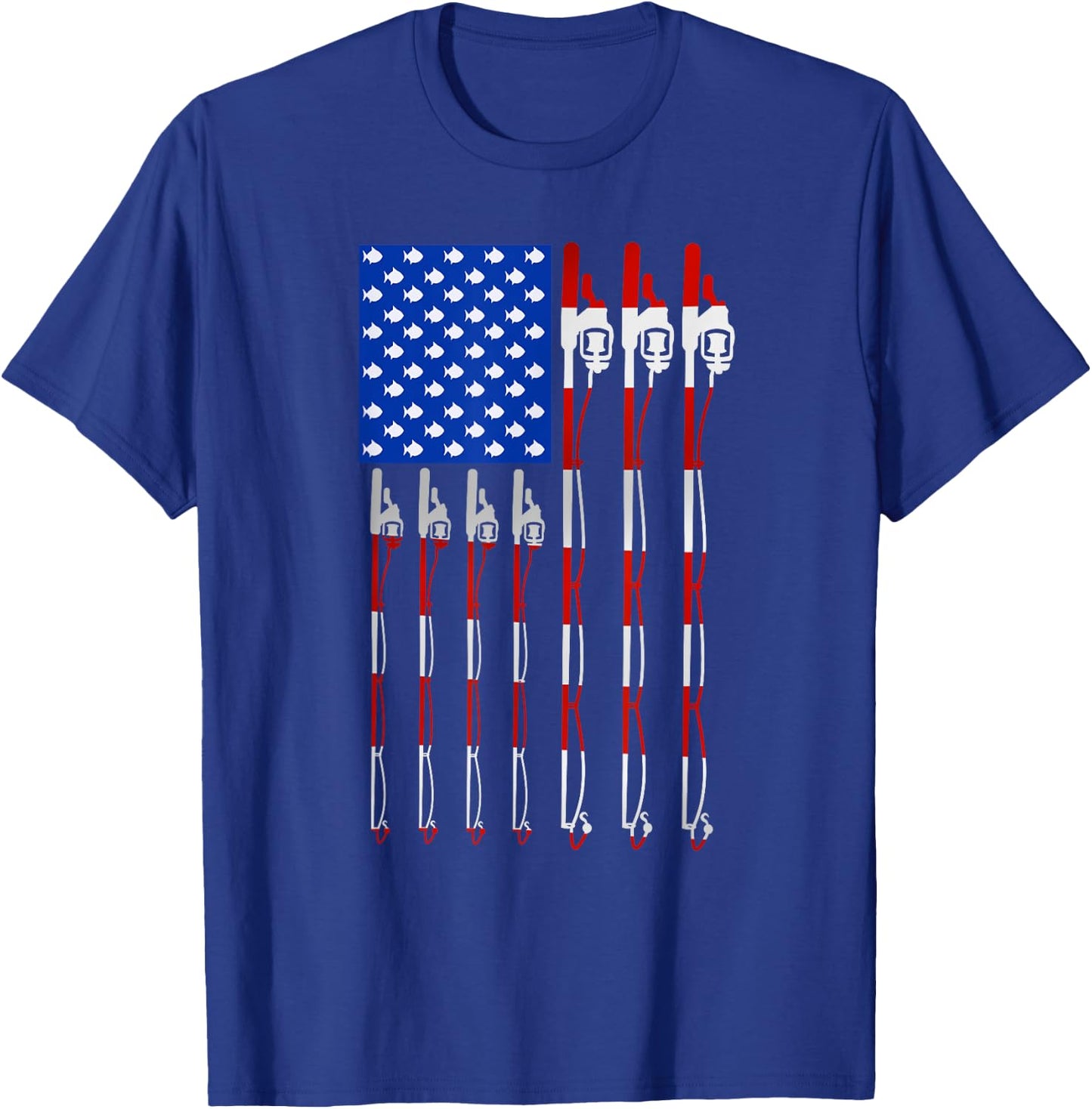 Patriotic Fishing American USA Flag Fishing Pole Women Kids Men T-Shirt - T-Shirt | Royal