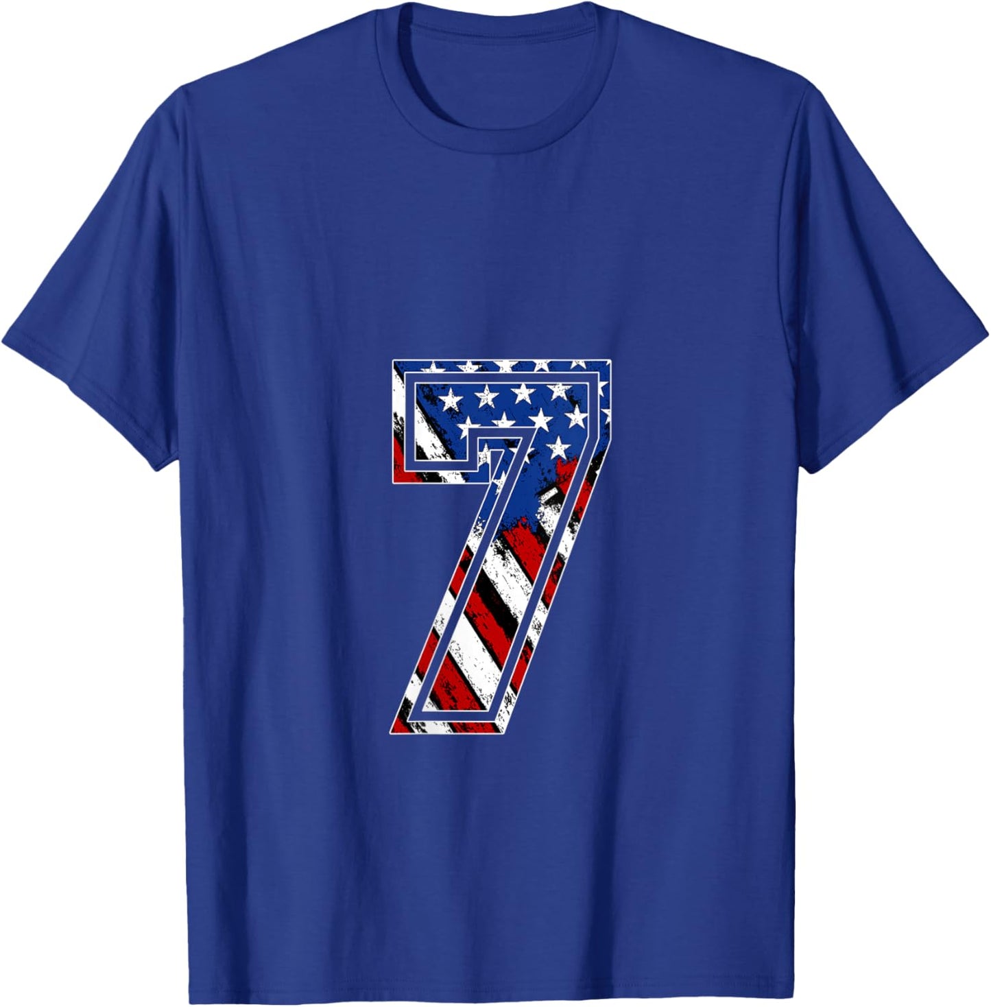 Women's Number 7 Red White and Blue American Flag #7 Jersey Shirt V-Neck T-Shirt - T-Shirt | Royal