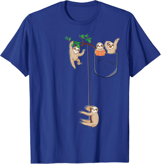Funny Sloth Family in Pocket Cute Animal Lover Gift T-Shirt - T-Shirt | Royal