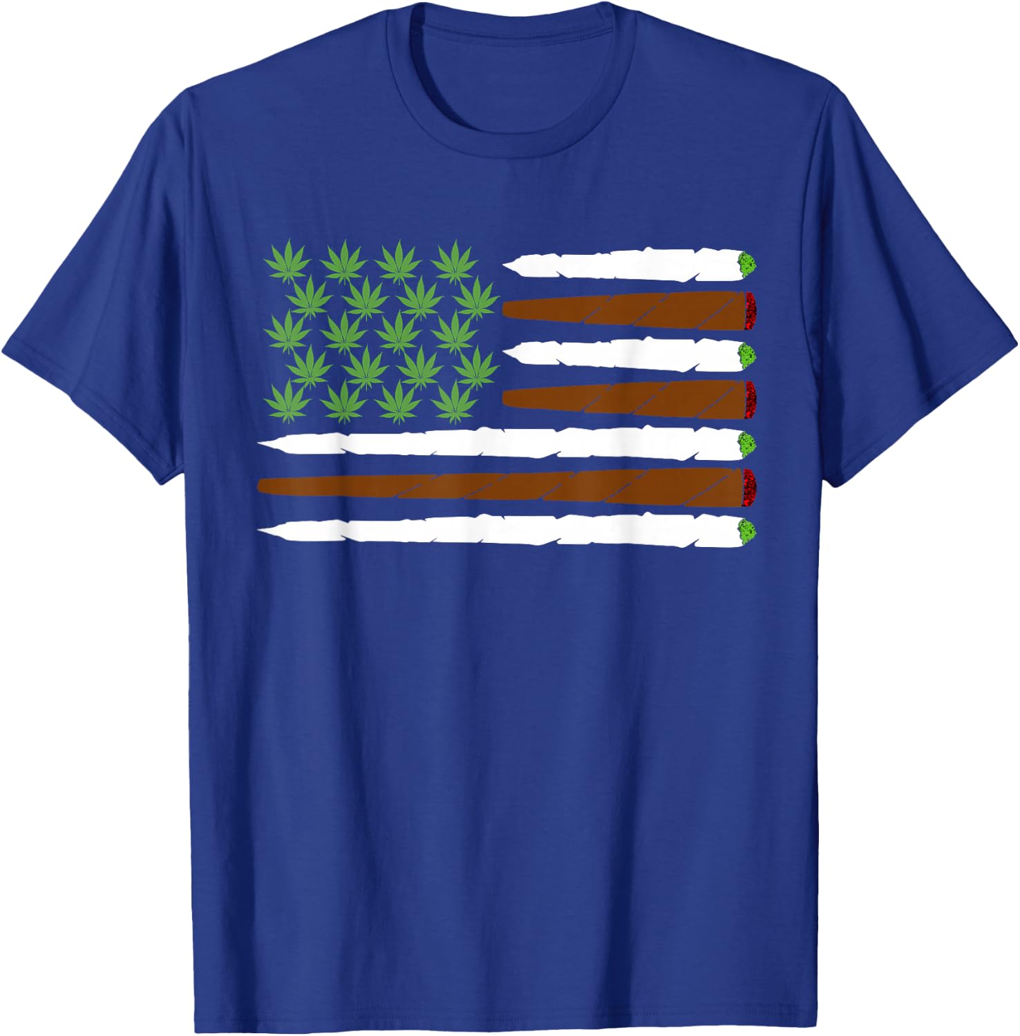 USA Flag Weed Leaf | Fourth of July American Flag Marijuana T-Shirt - T-Shirt | Royal