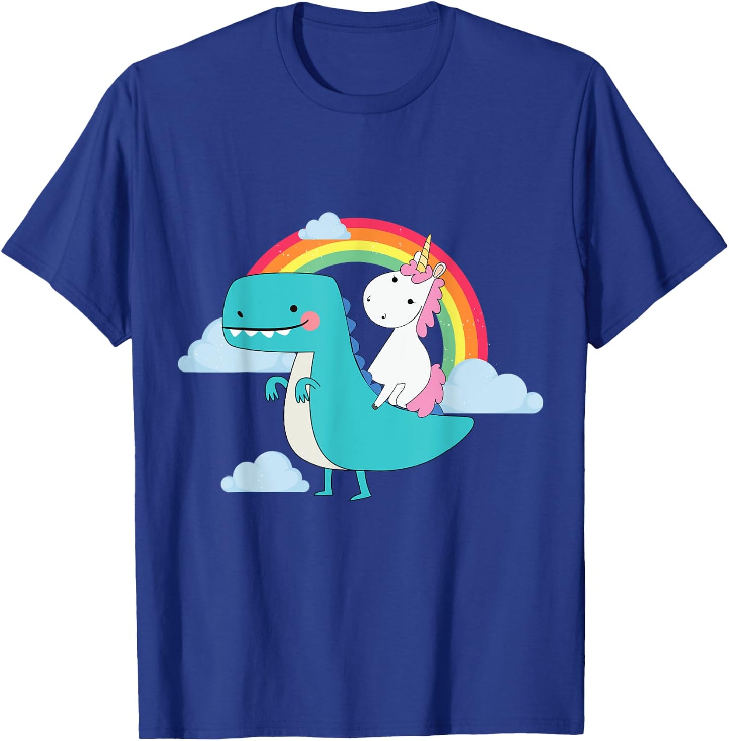 Unicorn Riding T-Rex Dinosaur Rainbow T-Shirt - T-Shirt | Royal