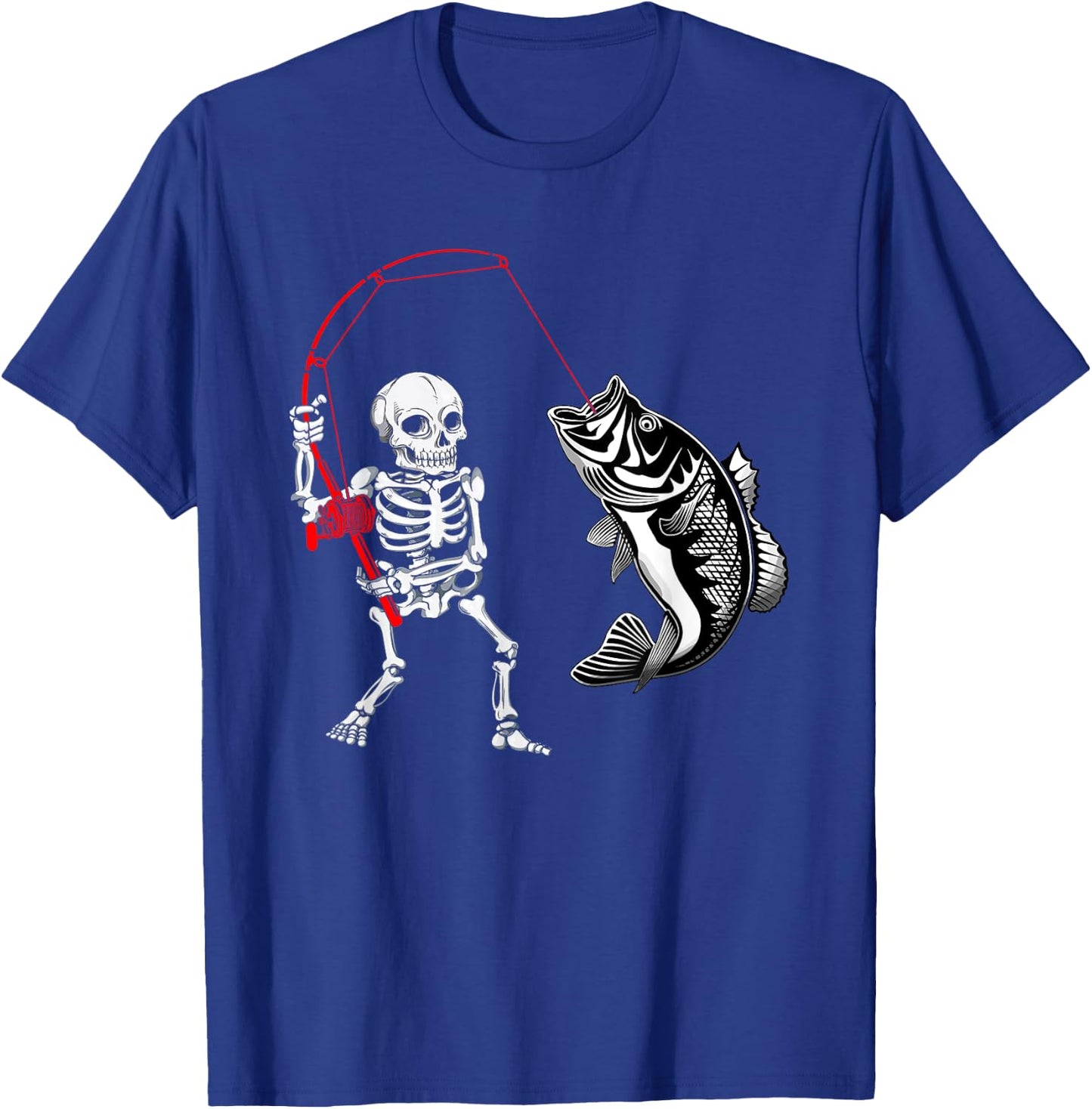Skeleton Fishing Halloween Bass Fisherman T-Shirt - T-Shirt | Royal