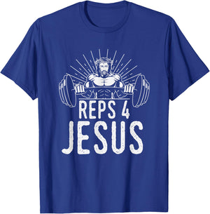 Funny Reps 4 Jesus Gym Weightlifting T-Shirt - T-Shirt | Royal