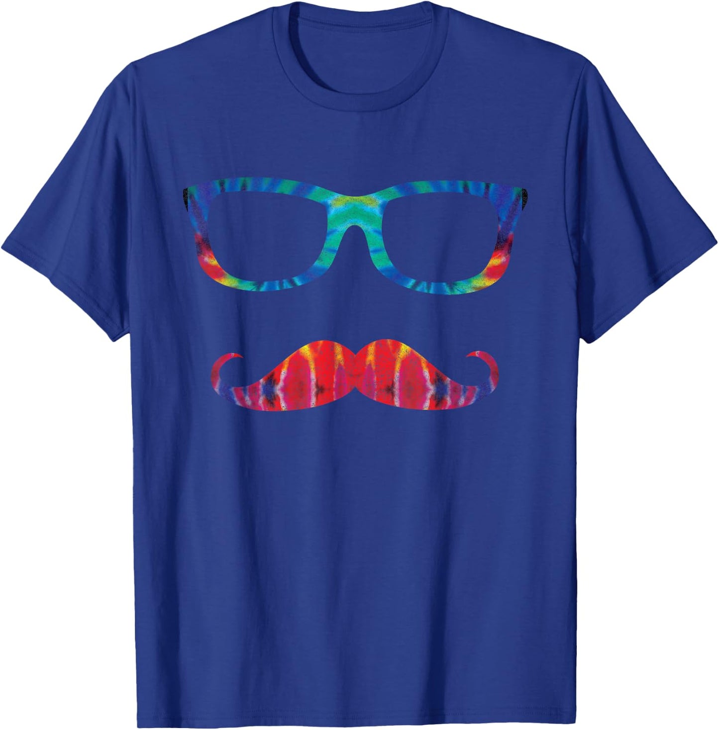 Tie Dye Glasses & Mustache Novelty Retro Hipster T-Shirt - T-Shirt | Royal