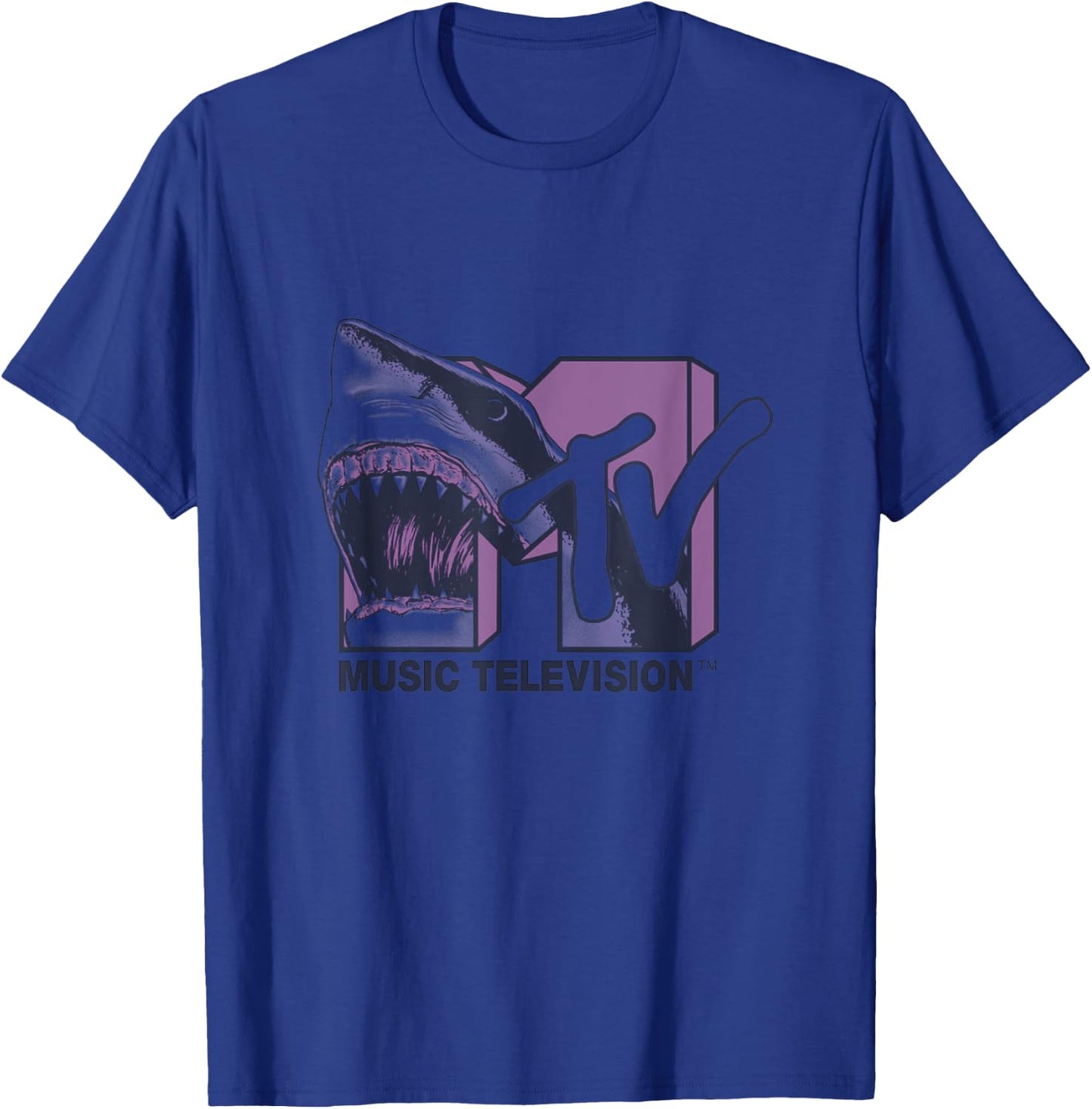 Mtv Shark Shaped Logo Fill In Blue And Pink T-Shirt - T-Shirt | Royal