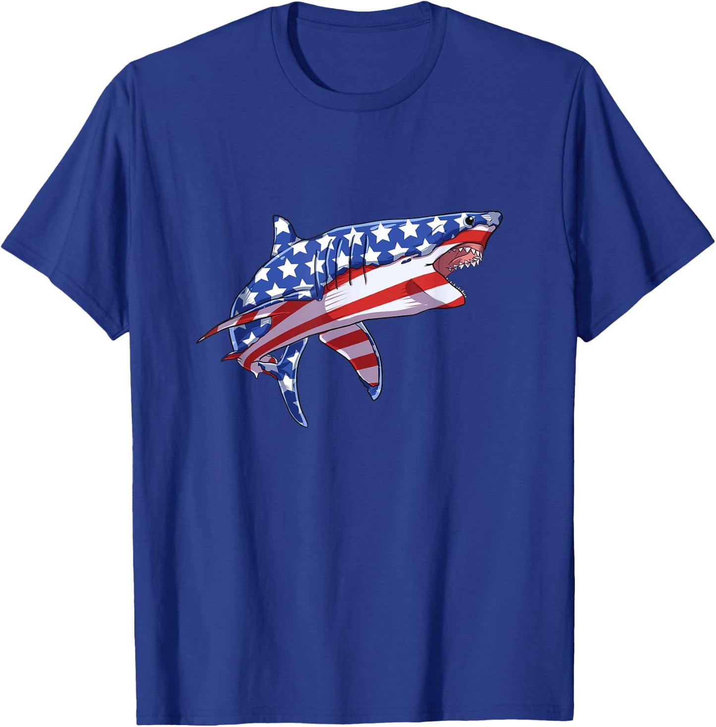 4th of July Shark American Flag USA Patriot Men Women Kids T-Shirt - T-Shirt | Royal