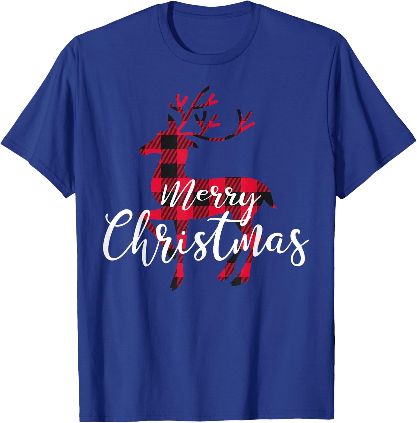 Black and Red Buffalo Plaid Rustic Deer Merry Christmas T-Shirt - T-Shirt | Royal