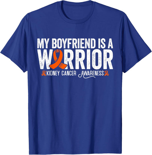 My Boyfriend Is A Warrior Orange Ribbon Kidney Cancer T-Shirt - T-Shirt | Royal