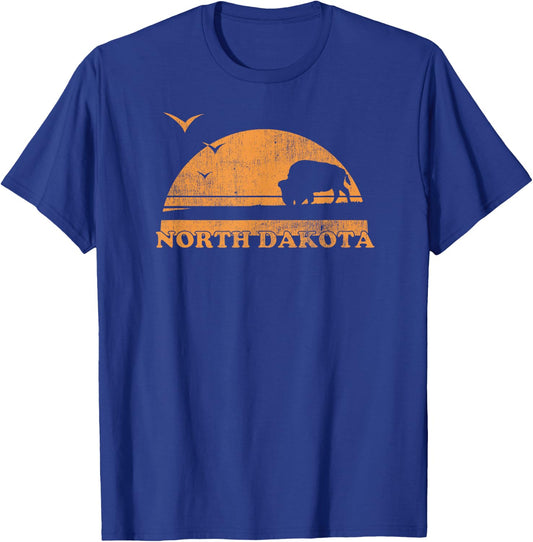 Vintage North Dakota 70s 80s Sunrise - ND Distressed T-Shirt - T-Shirt | Royal