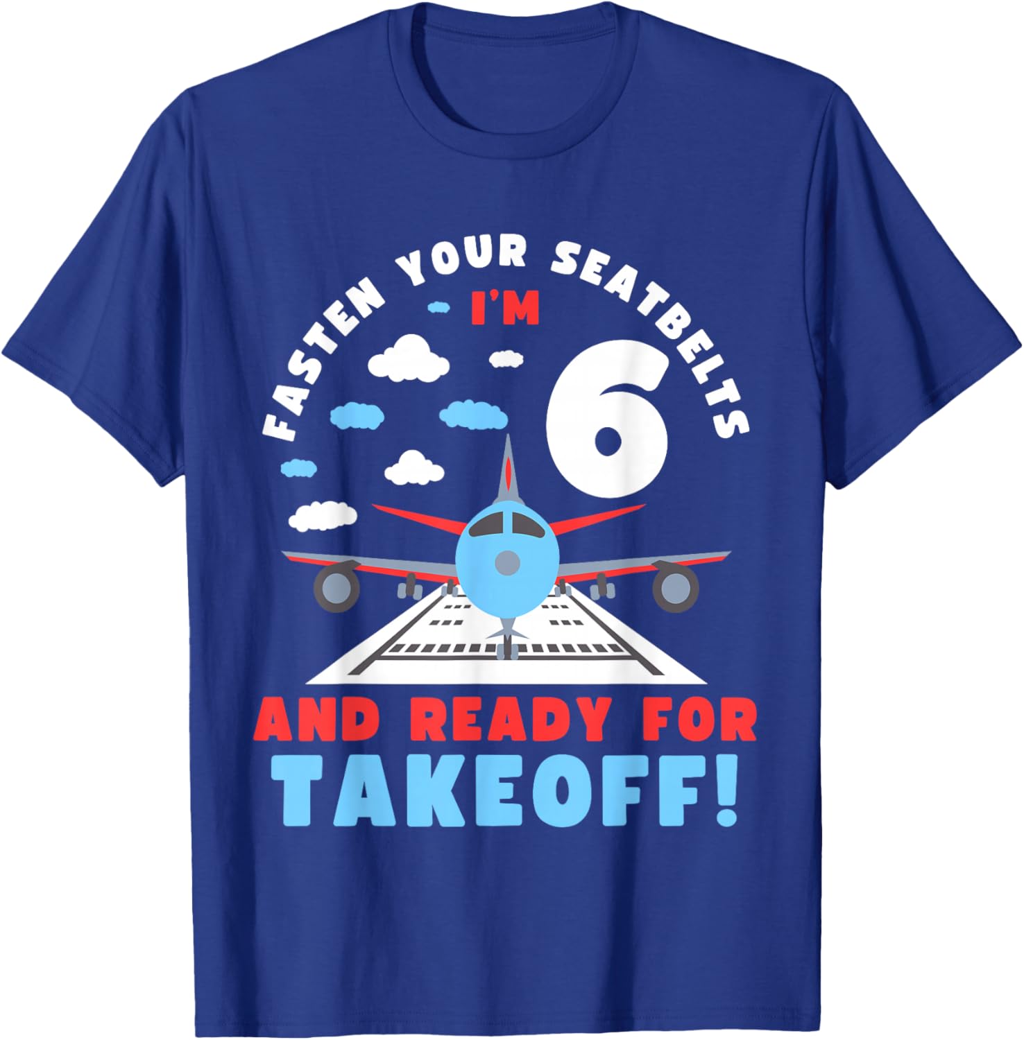 6th Birthday Airplane Take off 6 Bday Boys Kids Funny Plane T-Shirt - T-Shirt | Royal