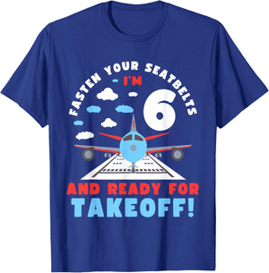 6th Birthday Airplane Take off 6 Bday Boys Kids Funny Plane T-Shirt - T-Shirt | Royal