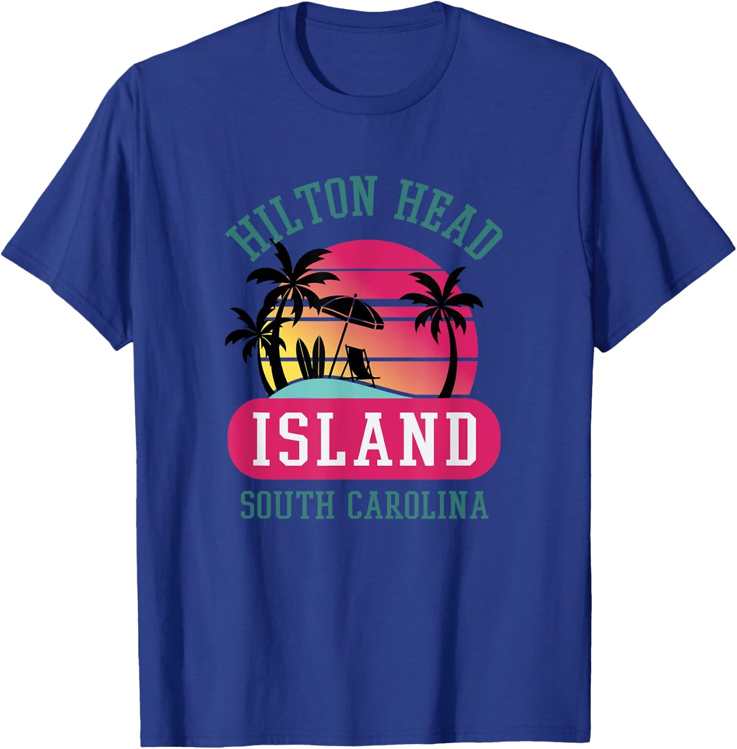 Retro Cool Hilton Head Island SC Beach Souvenir Novelty Art Women Girls Kids T-Shirt - T-Shirt | Royal