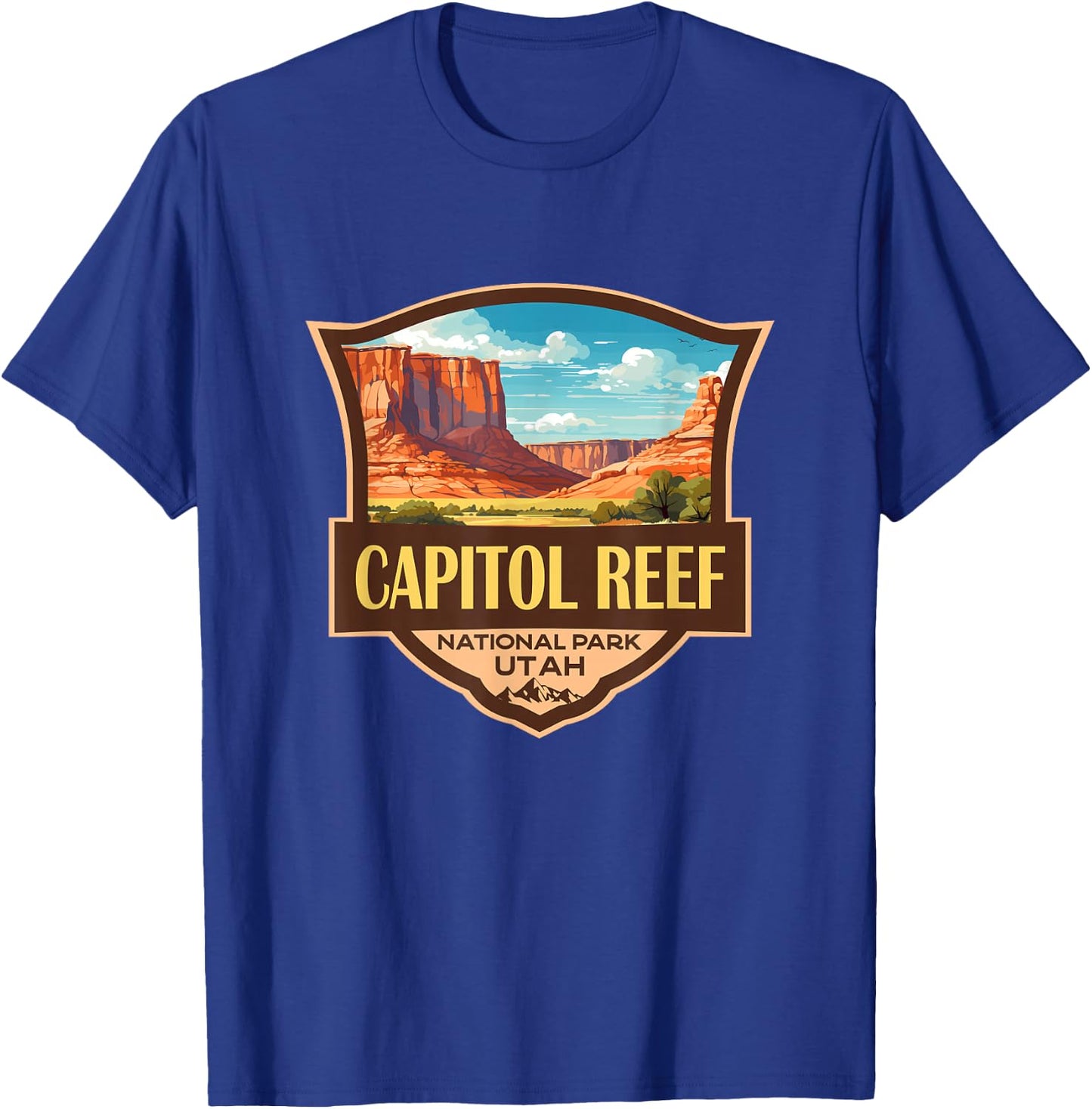 Capitol Reef National Park Illustration Retro Badge T-Shirt - T-Shirt | Royal