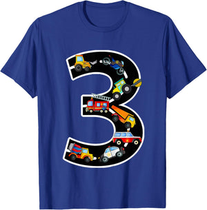 3rd Birthday Boys Cars Vehicles 3 Years Birthday T-Shirt - T-Shirt | Royal