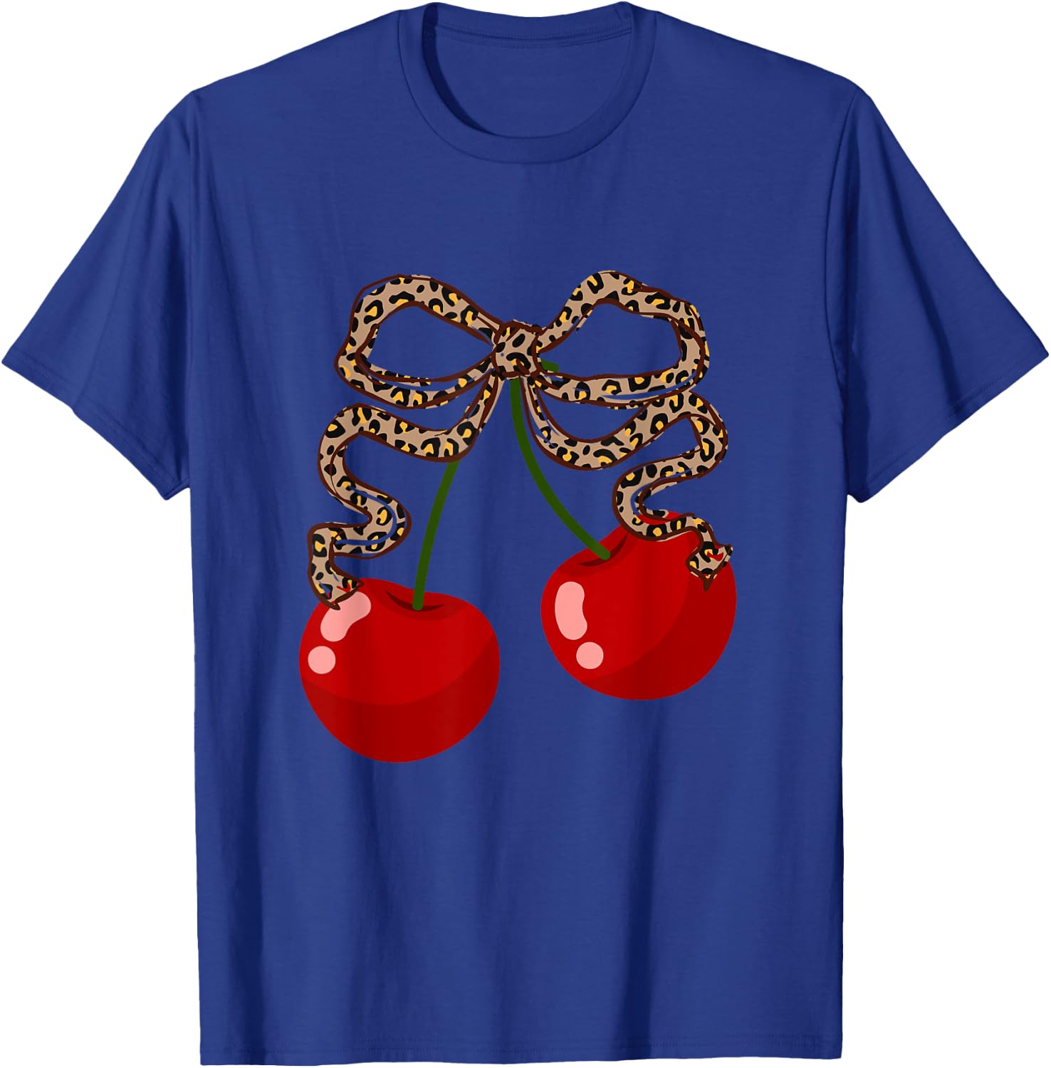 Cherries with leopard coquette bow girl aesthetic T-Shirt - T-Shirt | Royal