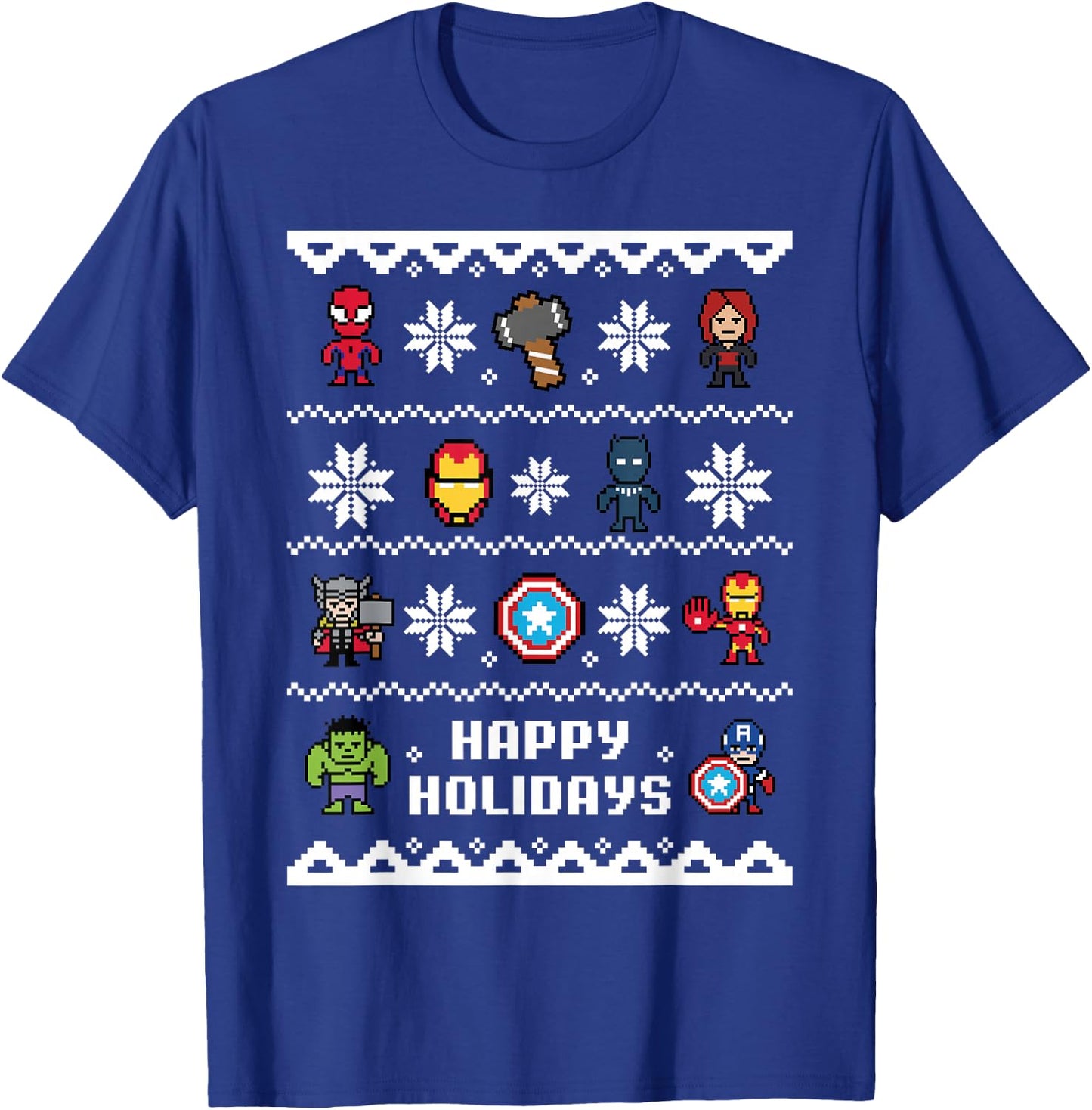 Marvel Avengers Christmas Sweater Happy Holidays T-Shirt - T-Shirt | Royal