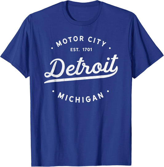 Classic Retro Vintage Detroit Michigan Motor City T-Shirt - T-Shirt | Royal