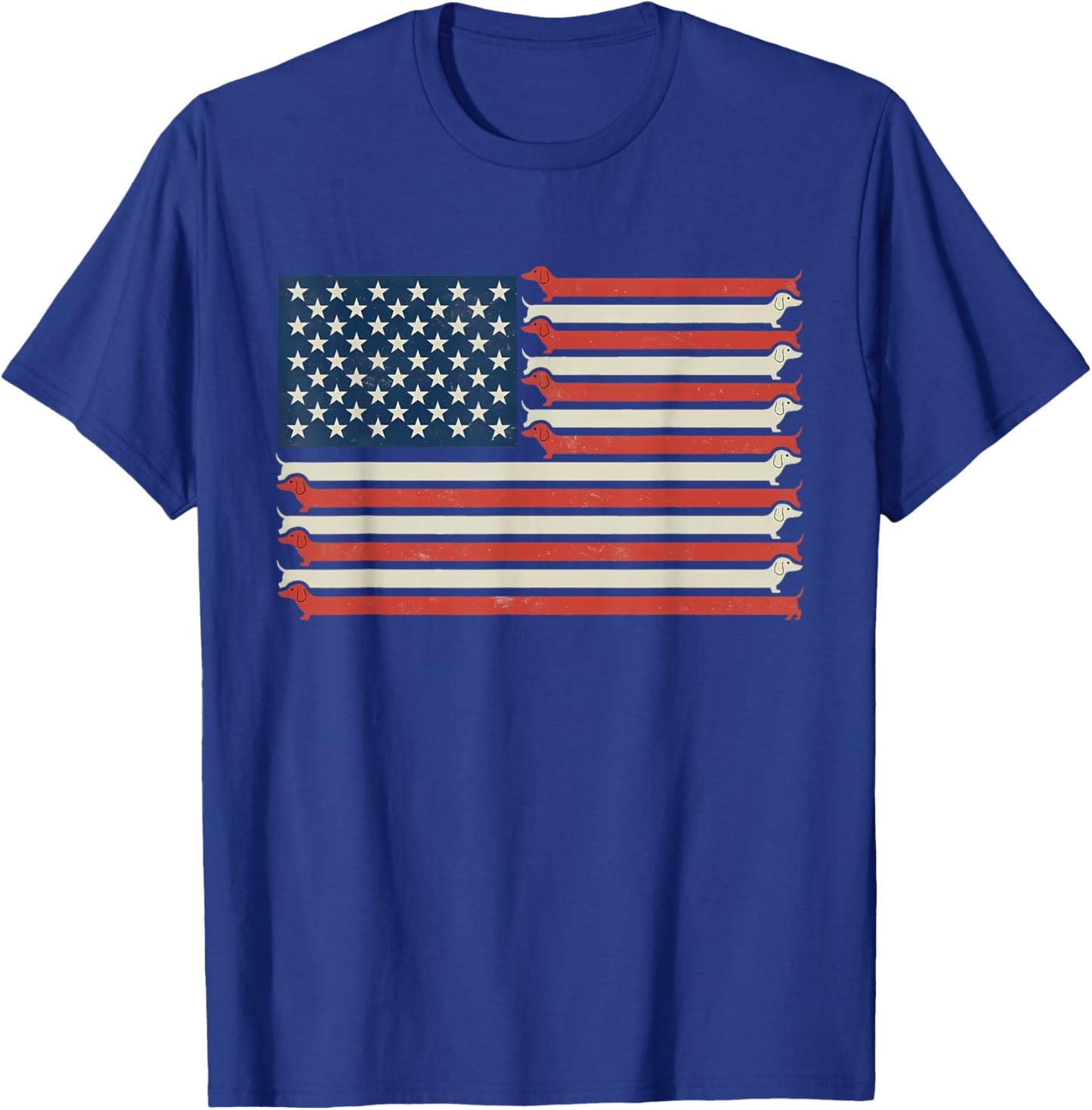 American Flag Vintage Patriotic Dachshund Dad Mom Weiner Dog T-Shirt - T-Shirt | Royal