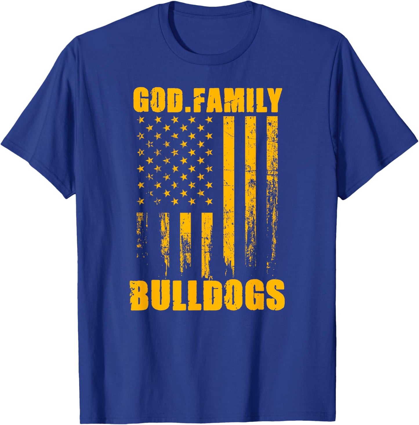 Wauconda Bulldogs God. Family. Vintage USA Flag T-Shirt - T-Shirt | Royal