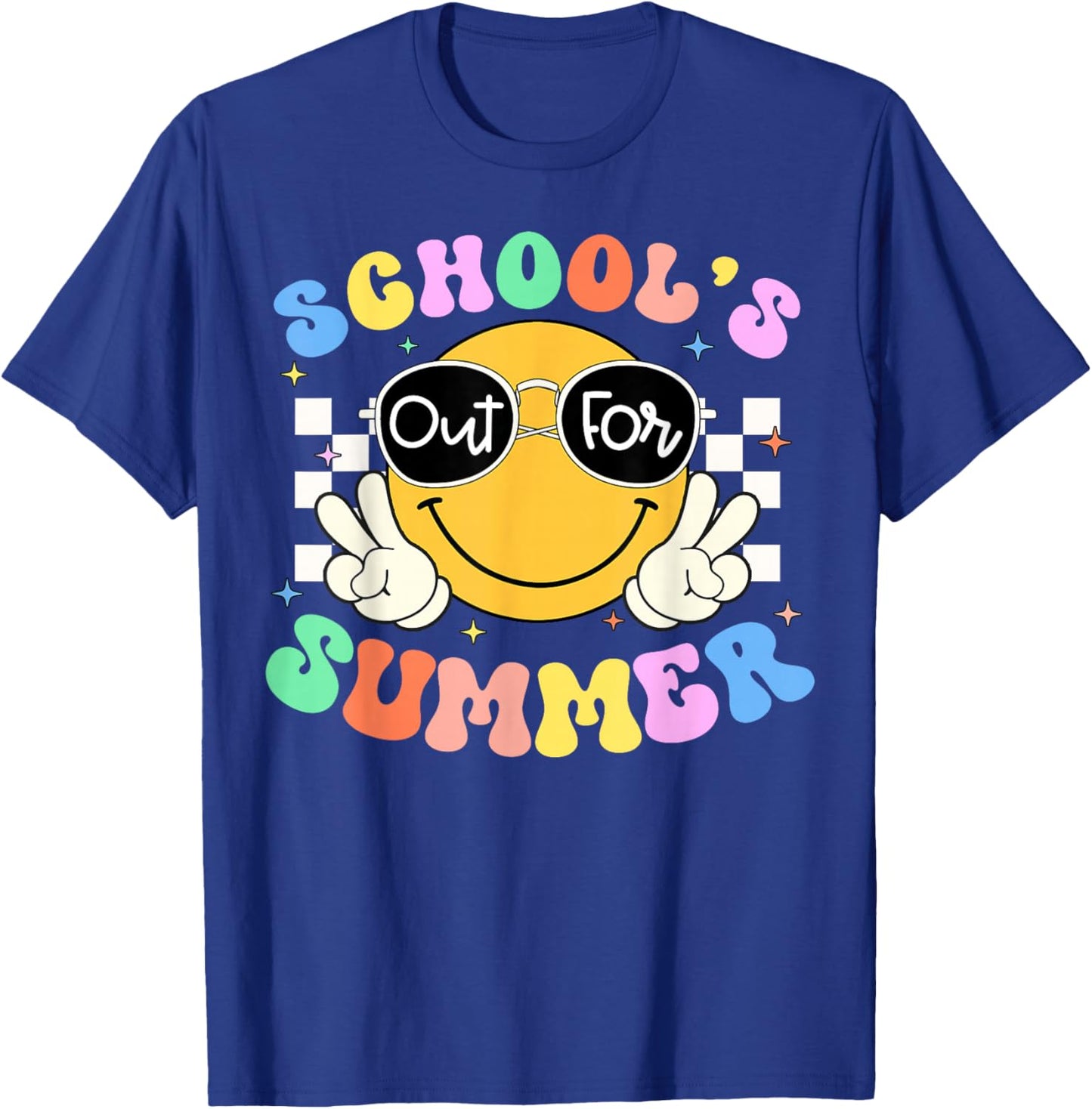 Schools Out for Summer Last Day Smile Face Student Teacher T-Shirt - T-Shirt | Royal