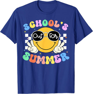 Schools Out for Summer Last Day Smile Face Student Teacher T-Shirt - T-Shirt | Royal