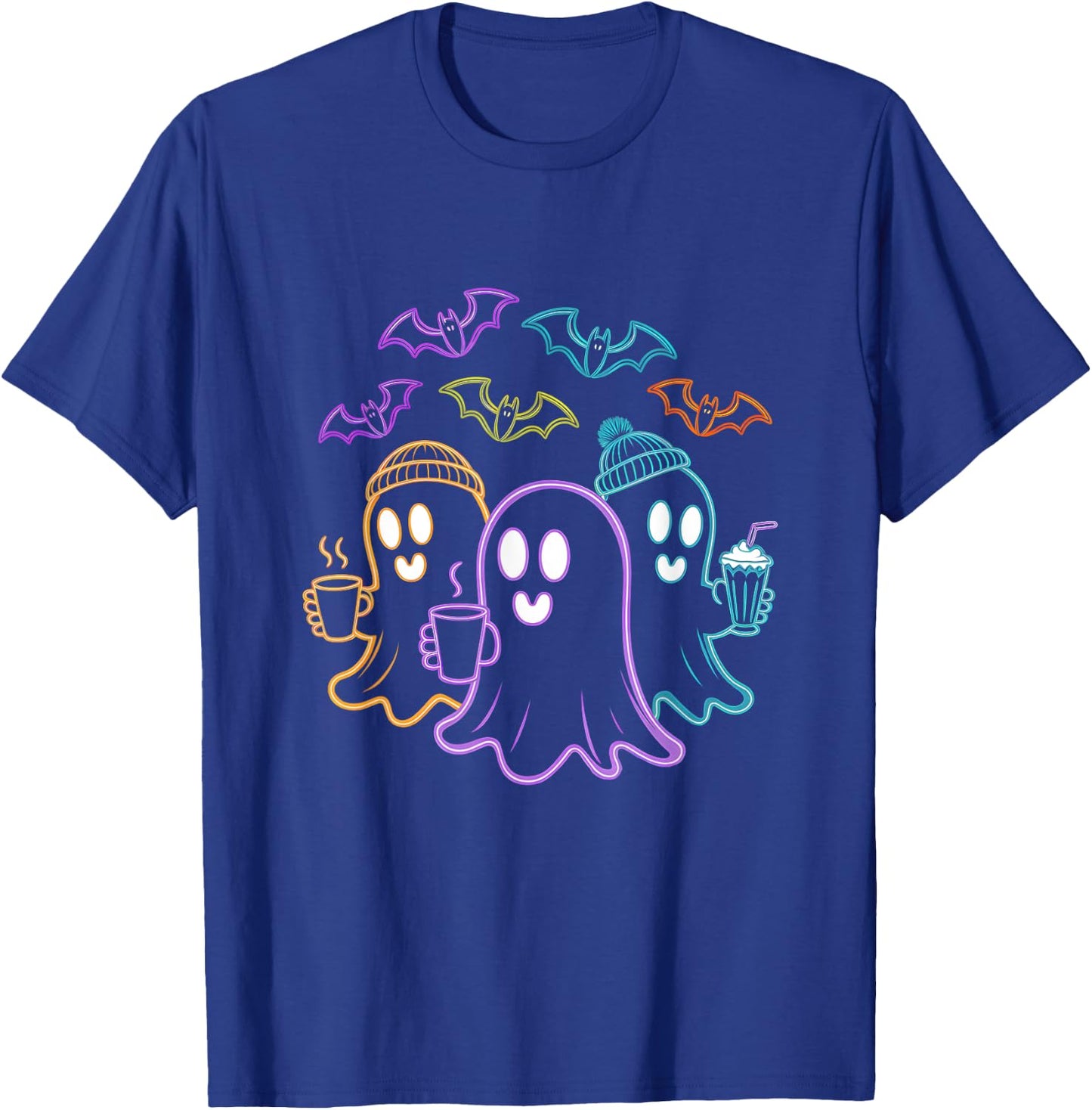 Ghosts Coffee Crew Cute Halloween Design T-Shirt - T-Shirt | Royal