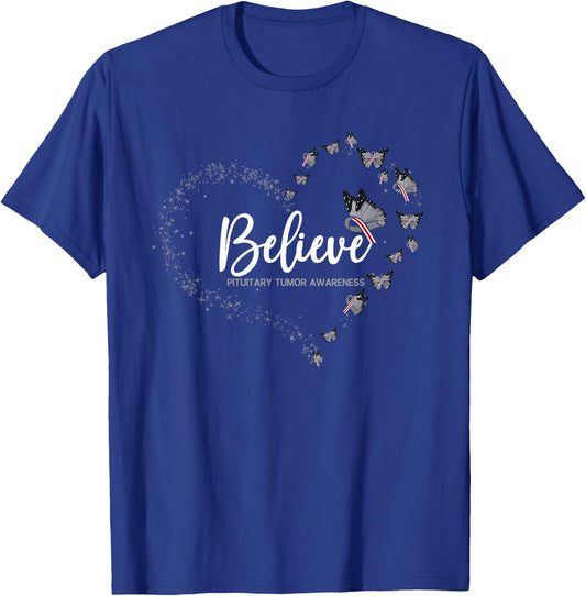 Pituitary Tumor Awareness Butterfly Believe T-Shirt - T-Shirt | Royal