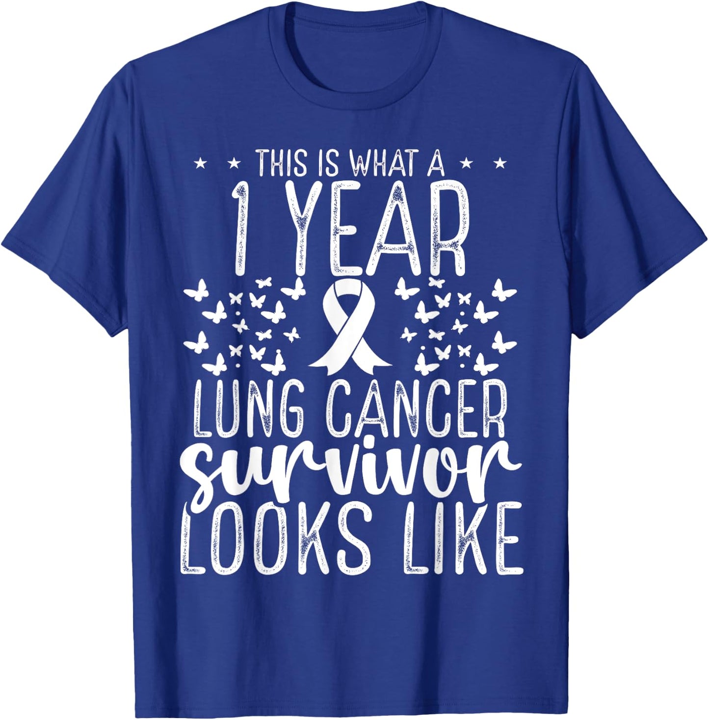 1 Year Lung Cancer Survivor Ribbon Lung Cancer Awareness T-Shirt - T-Shirt | Royal