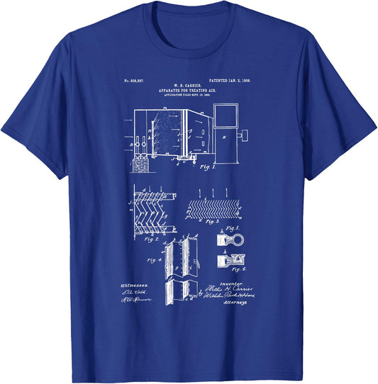 HVAC Technician Funny First Air Condition Patent Print T-Shirt - T-Shirt | Royal