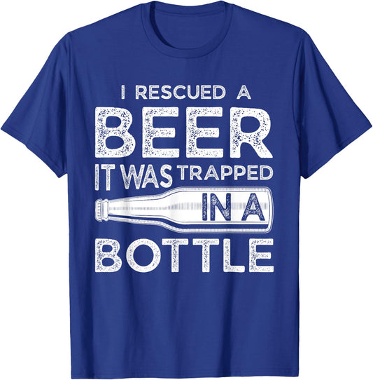 I Rescued a Beer Funny Trapped in a Bottle Gift T-Shirt - T-Shirt | Royal
