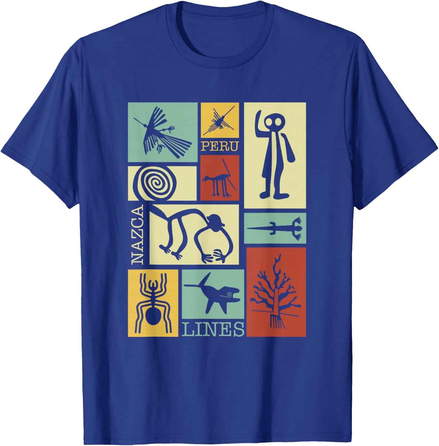 National Introvert Society Nazca Lines Peru Geoglyphs Retro - Black, Small, , Short Sleeve, Classic Fit T-Shirt - T-Shirt | Royal