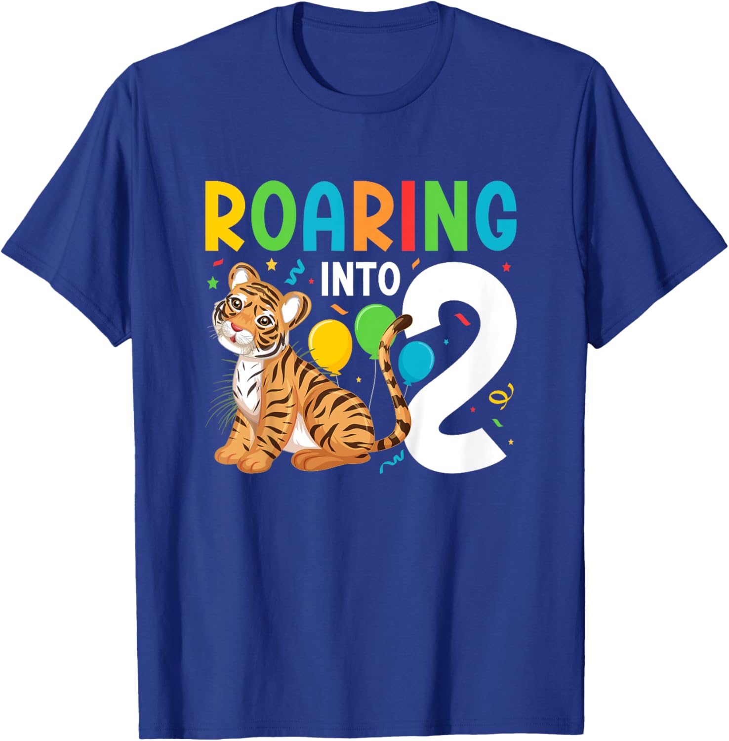 Kids 2nd Tiger Birthday Party Two Year Old Boy Tiger Birthday T-Shirt - T-Shirt | Royal