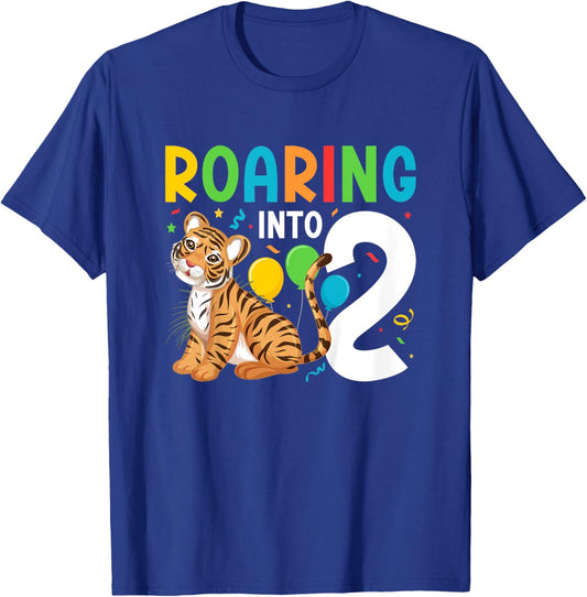 Kids 2nd Tiger Birthday Party Two Year Old Boy Tiger Birthday T-Shirt - T-Shirt | Royal
