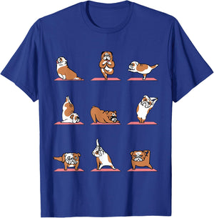 English Bulldog Yoga Puppy Yoga Poses and Meditation T-Shirt - T-Shirt | Royal