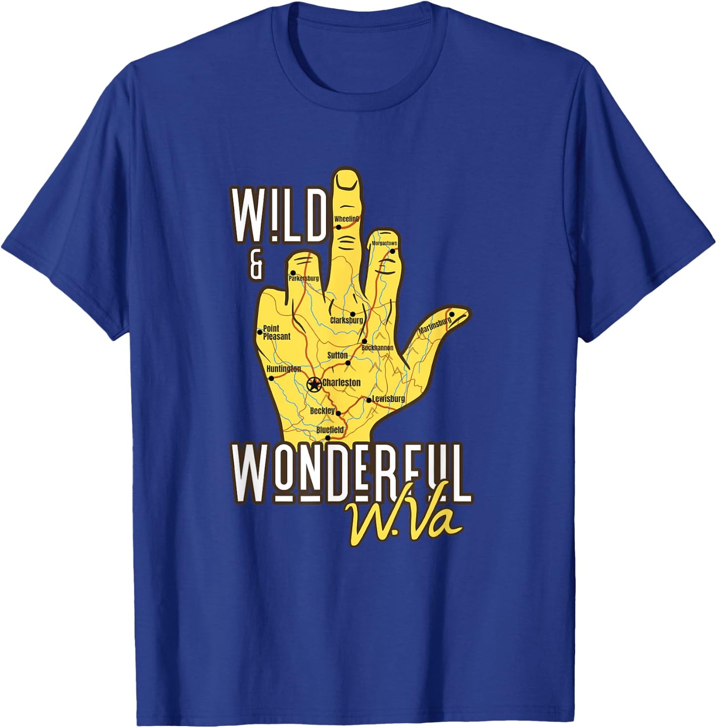 West Virginia Map WV Middle Finger Funny WV Souvenir Graphic T-Shirt - T-Shirt | Royal