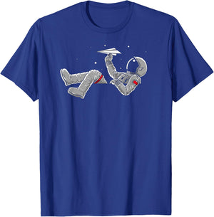 Relaxing Astronaut Throwing Paper Airplanes T-Shirt - T-Shirt | Royal