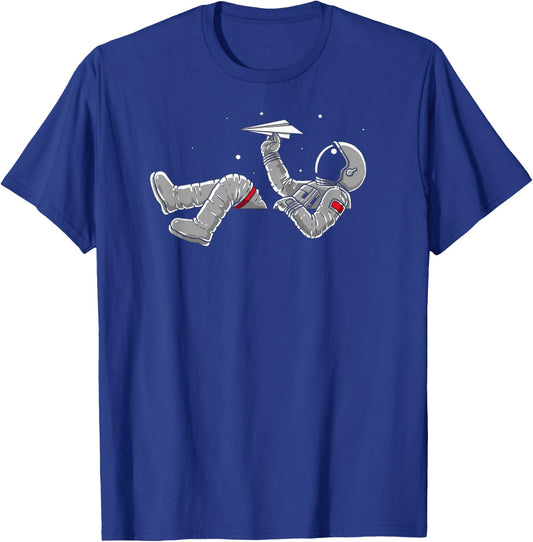 Relaxing Astronaut Throwing Paper Airplanes T-Shirt - T-Shirt | Royal