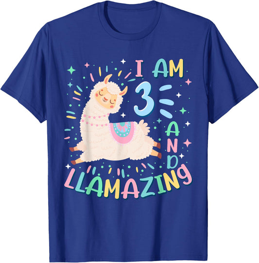 3rd Birthday I Am 3 Years Old And Llamazing Llama Girl Teens T-Shirt - T-Shirt | Royal