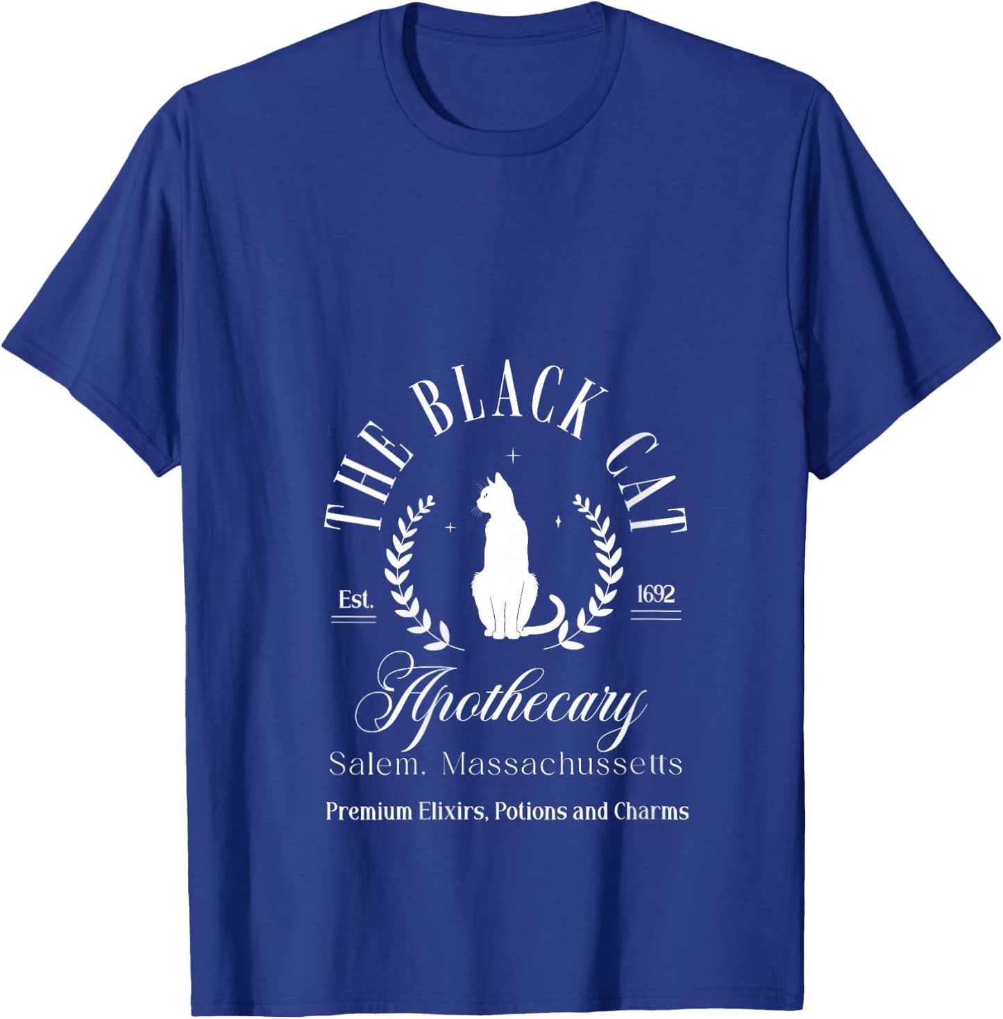 Retro Black Cat Apothecary Witchy Wicca Spooky Halloween V-Neck T-Shirt - T-Shirt | Royal