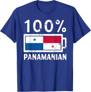 Panama Flag | 100% Panamanian Battery Power T-Shirt - T-Shirt | Royal